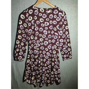 Womens Loft Dress Dark Maroon White Purple Long Sleeve Floral Spring Winter